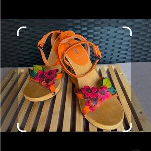 Miu Miu Orange Floral Sandal Wedges